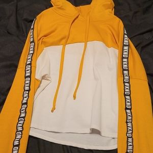 small; yellow and white hoodie
